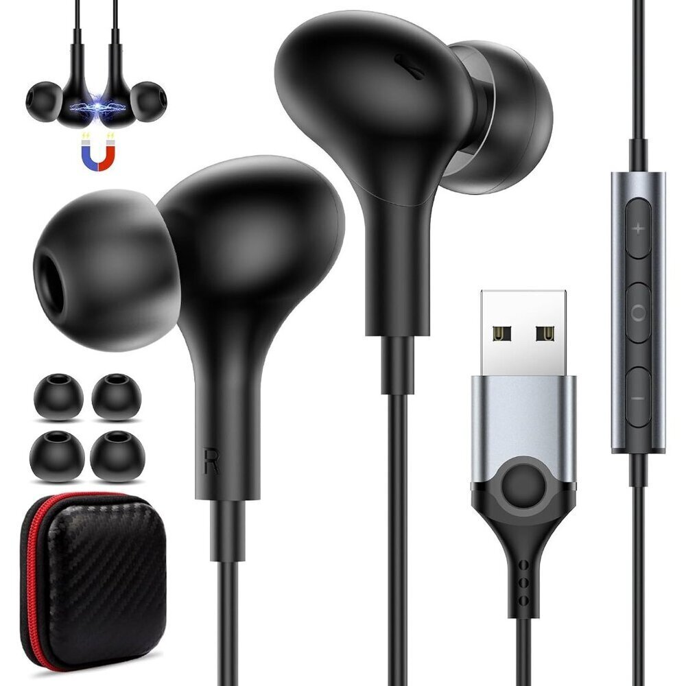 USB Headset with Microphone for PC Laptop,7.5Ft USB A Headphones Earbuds for Com